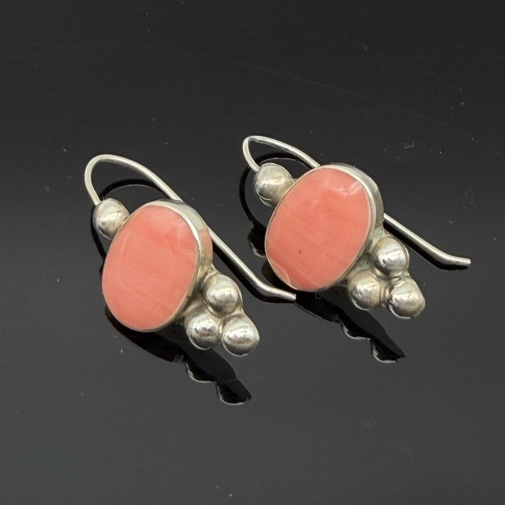 Vintage Mexico Sterling Southwestern Pink Coral Drop Earrings 925 Silver ATI